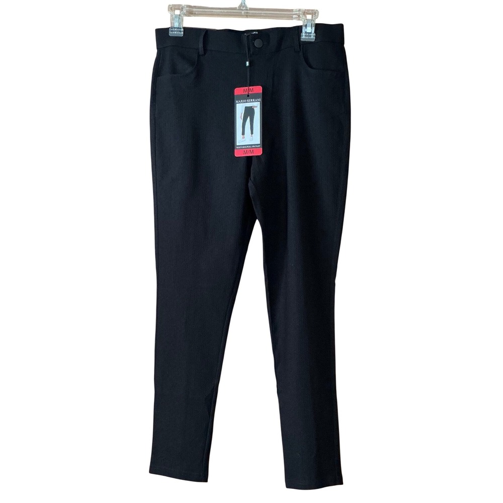 NWT Mario Serrani Italy Womens Black Textured Pull On Pants Versatile Slim Leg M